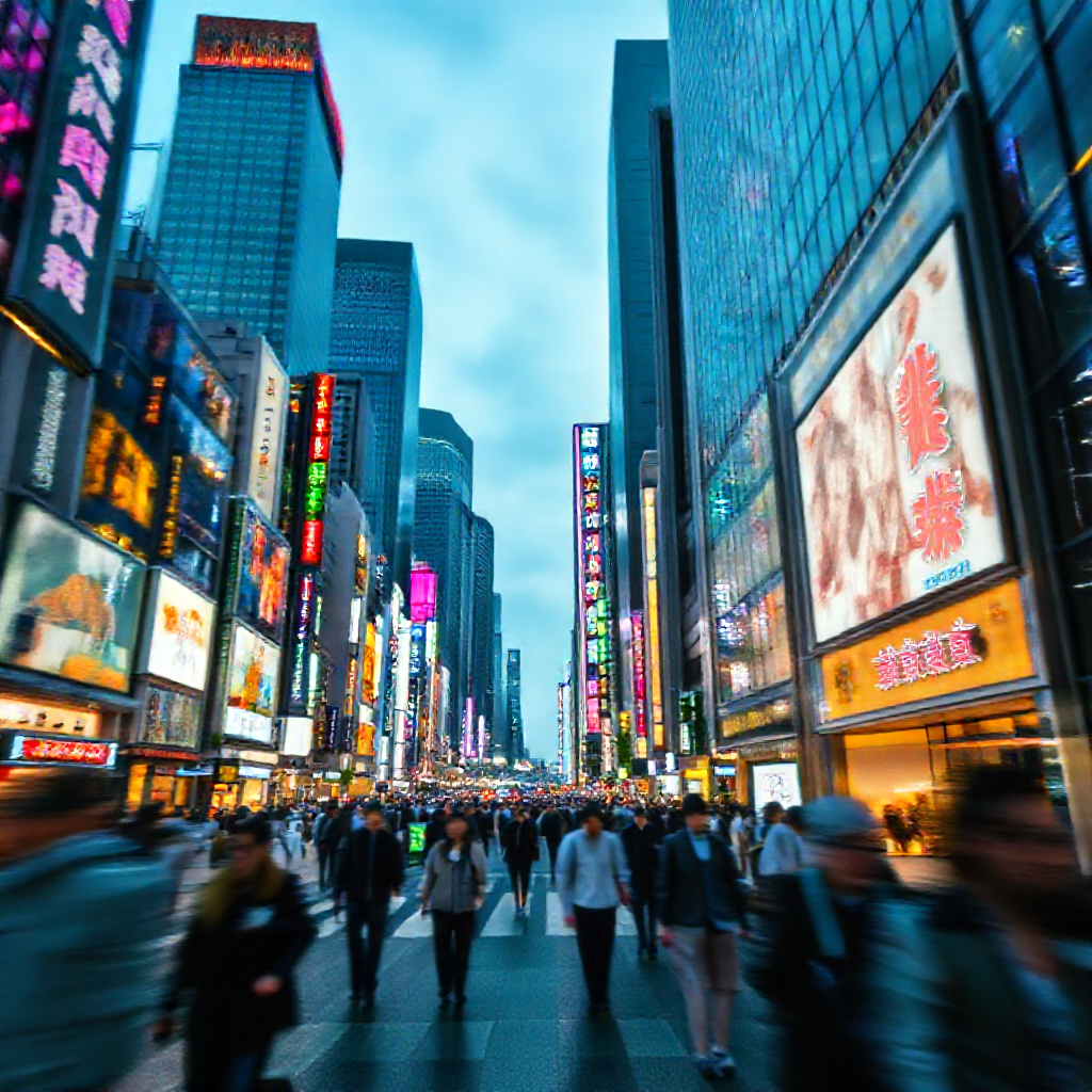 Neon-lit skyline of Ginza Tokyo