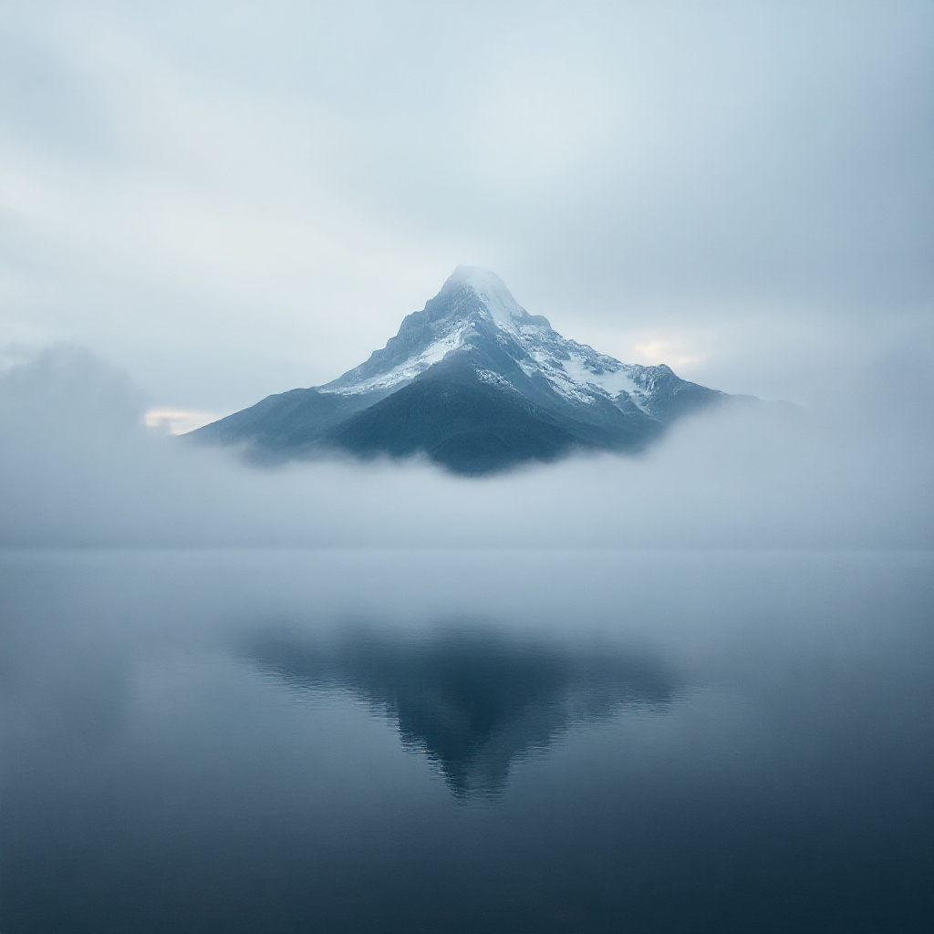 Misty Lake and Mountains