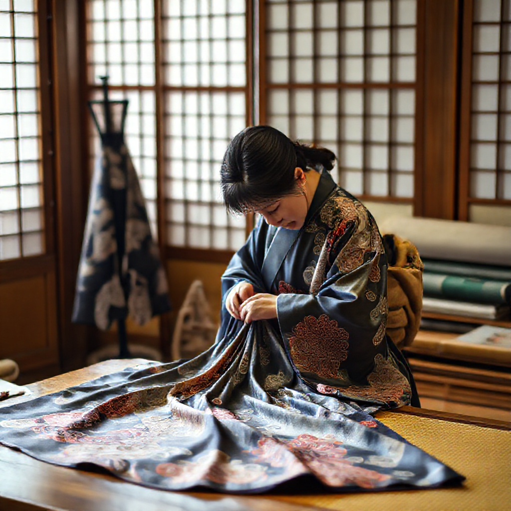 Artisan crafting a traditional kimono