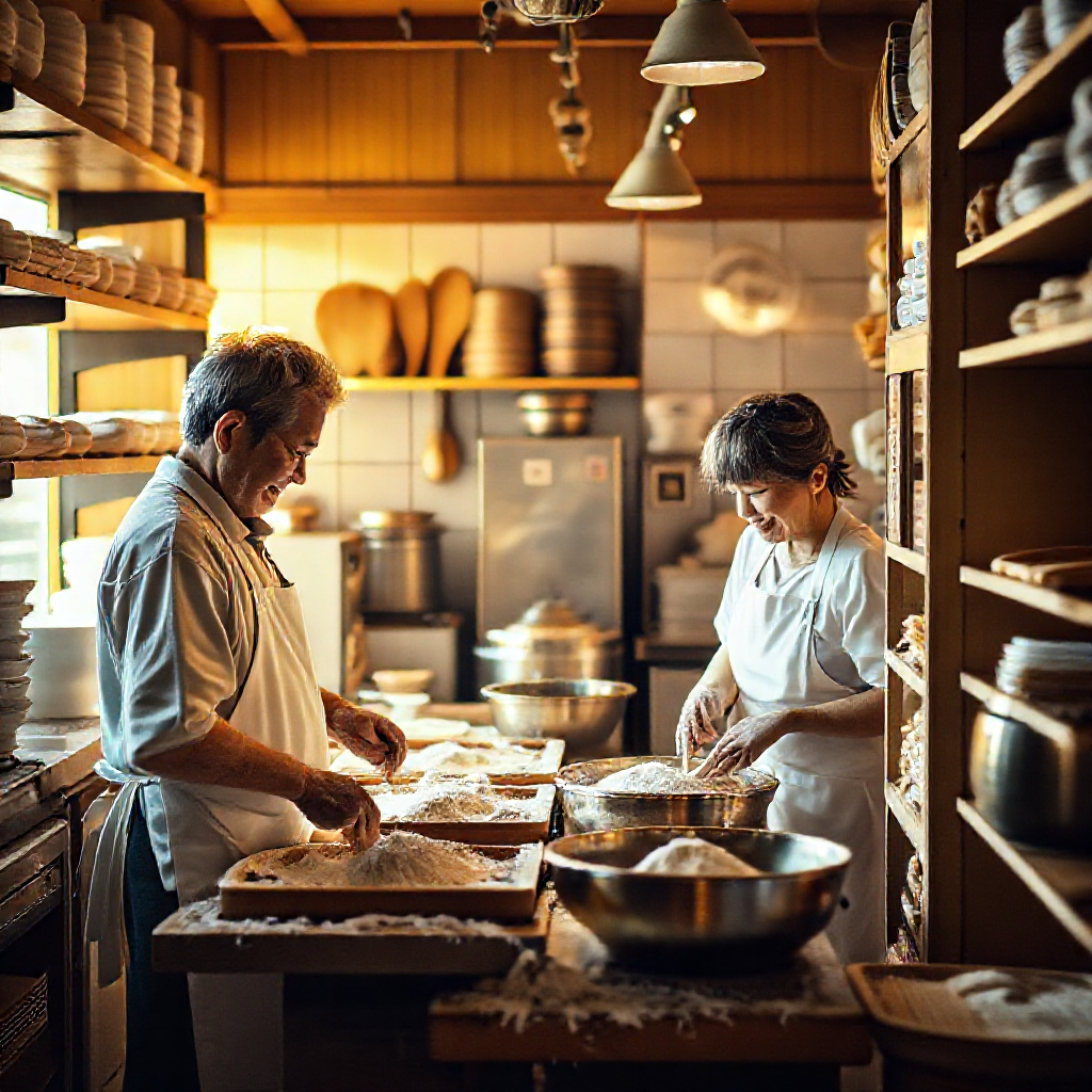 Bakery owners during early morning preparation
