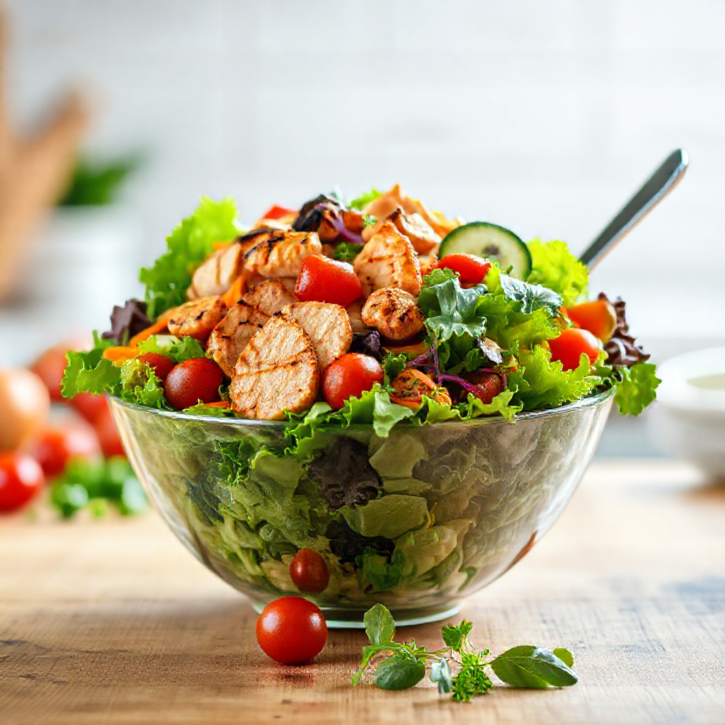 Fresh and colorful salad with avocado and grilled vegetables