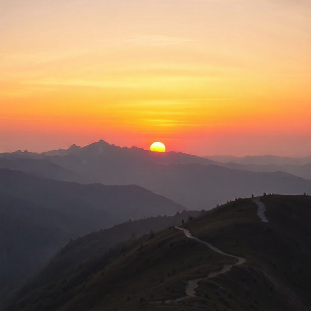 Person hiking at sunset