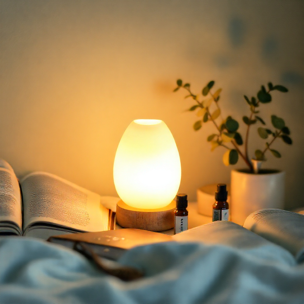 A person reading a book on a cozy bed by a warm lamp