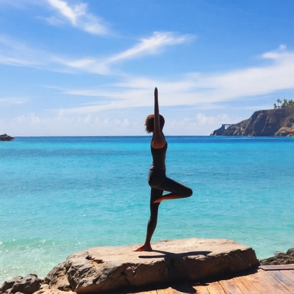 Person practicing yoga on the beach