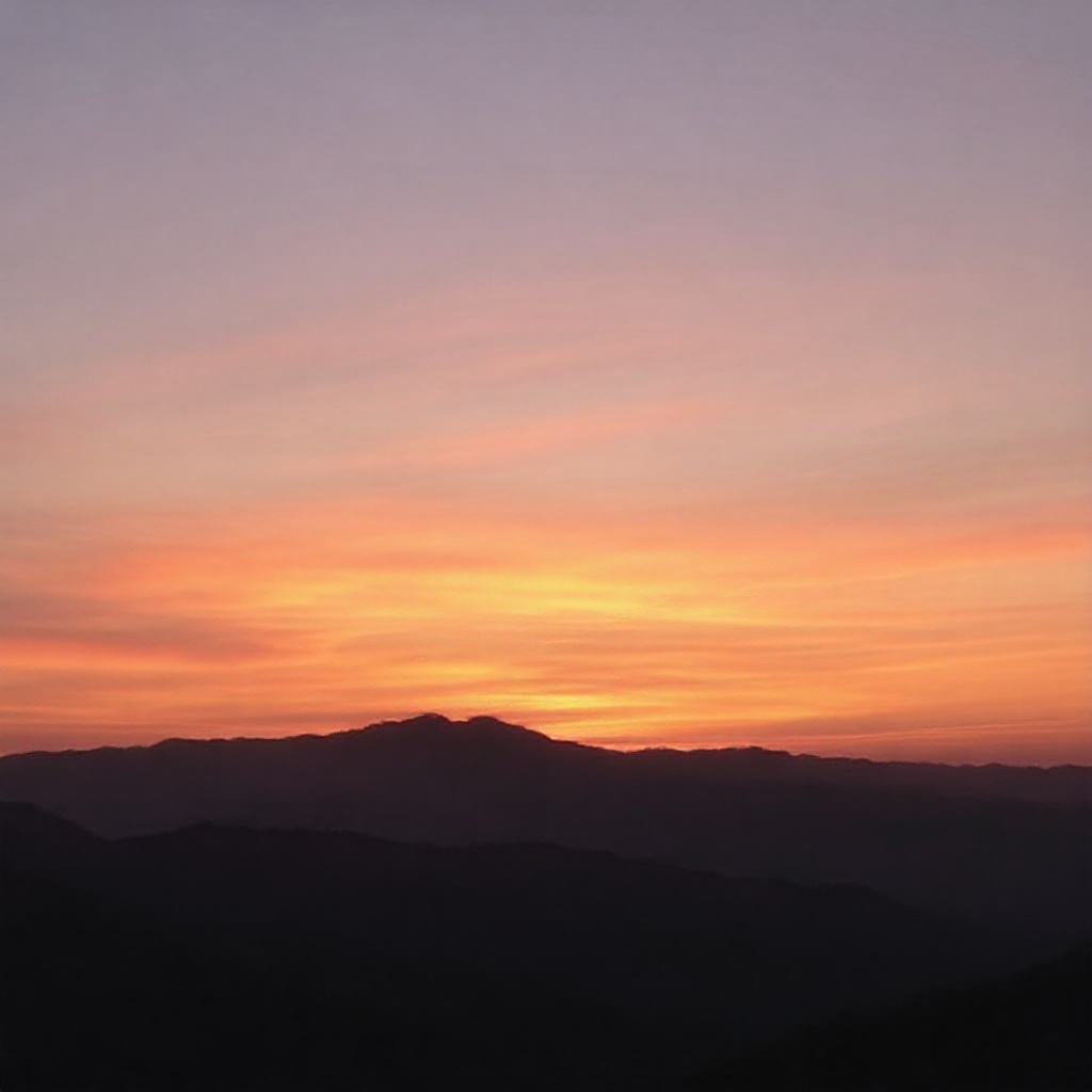 A peaceful mountain scene at sunset