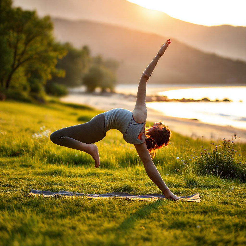 A person practicing yoga in a serene natural setting