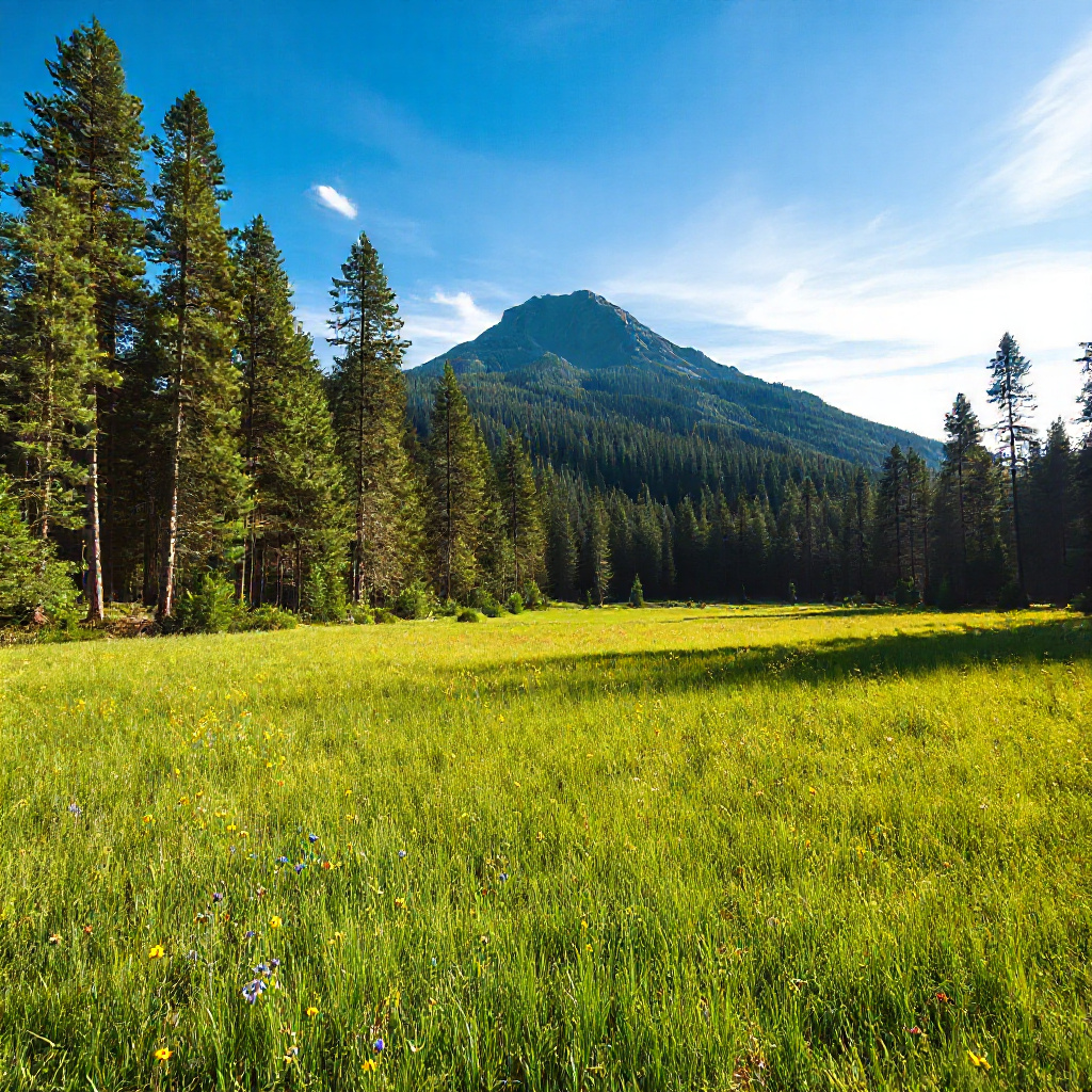 A serene forest and mountain meadow
