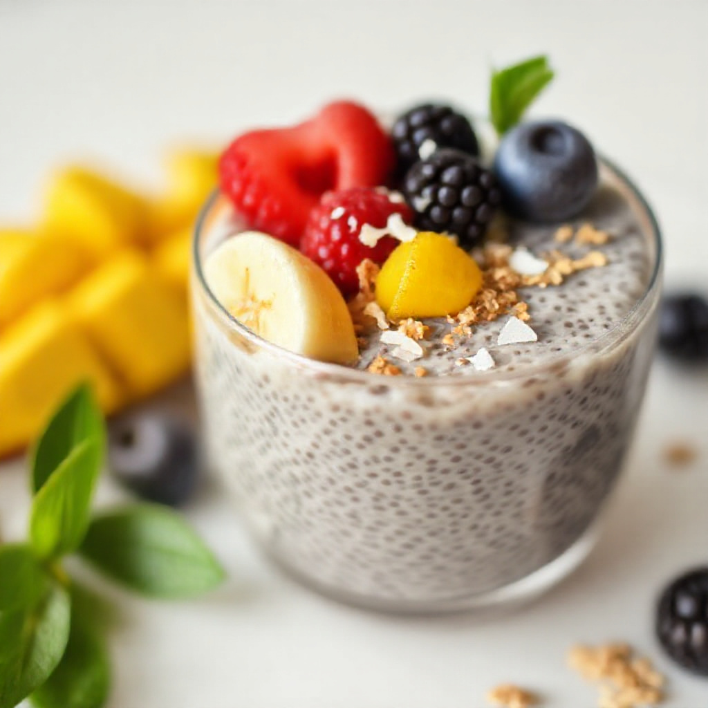 Chia pudding with berries and almond milk