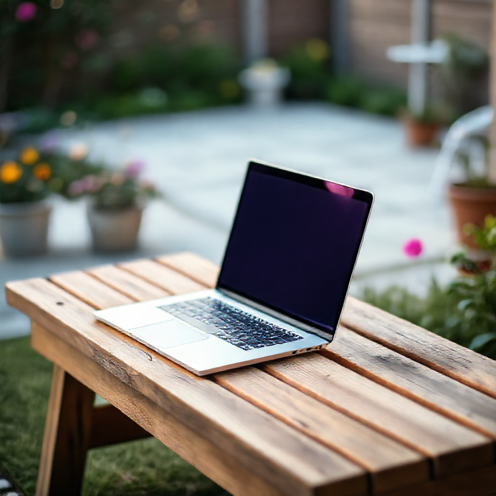 Person working remotely on a bench under a tree