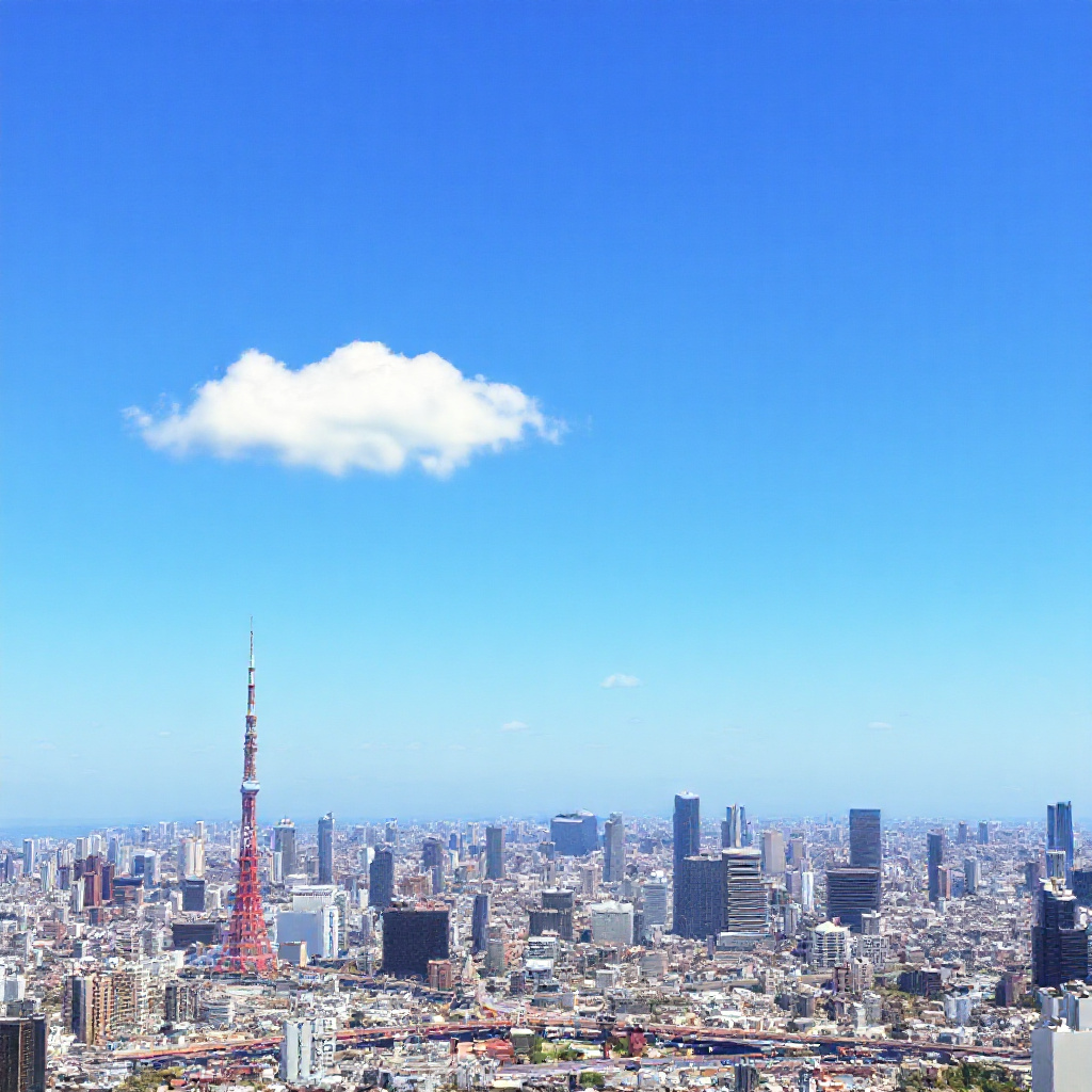 Tokyo skyline with cherry blossoms in front