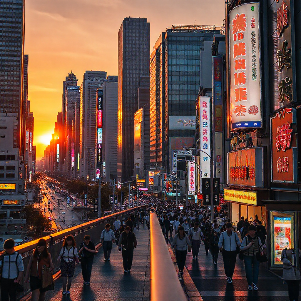 Tokyo street at sunset