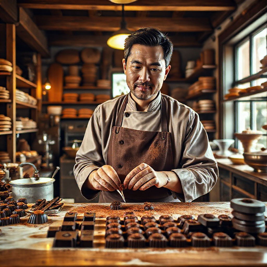 Takumi demonstrating chocolate en masse in Italy